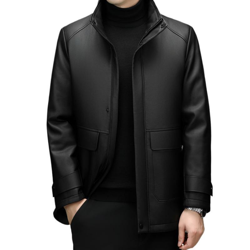 Men's Detachable Mink Cashmere Lining Lapel Leather Jacket